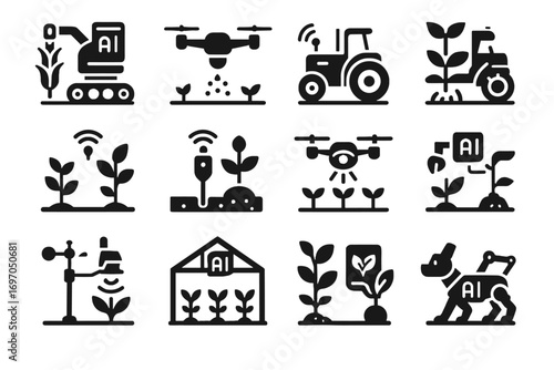 Automated monitoring system icons seeder vector dispenser weather icon harvester health smart