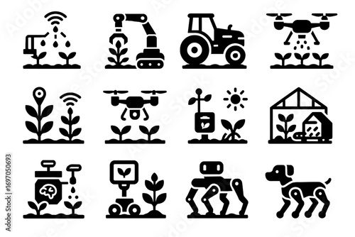 Automated icons dog vector weeder robotic futuristic agriculture sensor smart farm icon