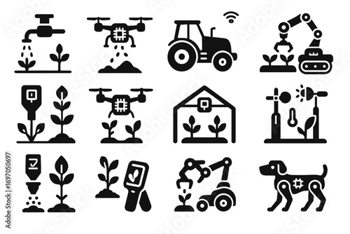 Drone tractor soil robotic farming precision vector weather irrigation icon icons fertilizer