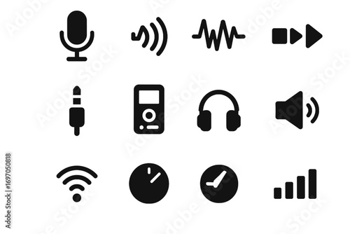 Recording voice indicator icon vector headphone sound audio module microphone interactive jack