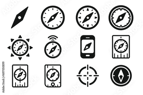 Icons needle sensor vector compass rotating points digital display dial icon magnetic