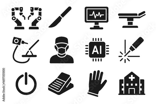 Icon robotic power icons avatar precision arms button operating chip surgery vector