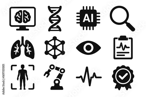 Vector ai organ arm chart diagnostics nodes heartbeat eye icon neural brain