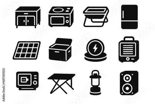 Outdoor camping compartments dock display portable vector management mini icon lantern solar