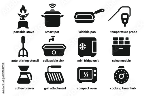 Probe adventure unit compact attachment cooking hub vector module icon foldable gear