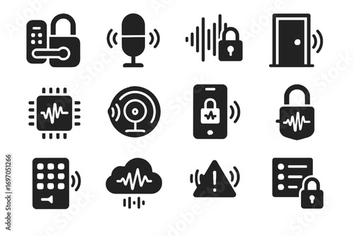 Chip microphone app icon lock vector sound alert cloud pattern activated voice