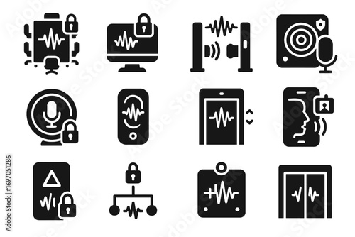Icon alert voiceprint device icons office login sound control speaker lock vector