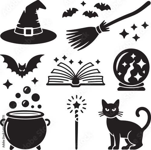 Halloween Symbols Witch Hat, Broom, and More