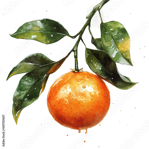 watercolor vector of Tangerine, isolated on a white background.