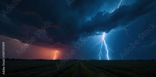 Epic dark storm clouds brewing over a dramatic landscape, intense lightning illuminates the scene Perfect for apocalyptic, fantasy, or weather-related projects , energy, clouds, rain