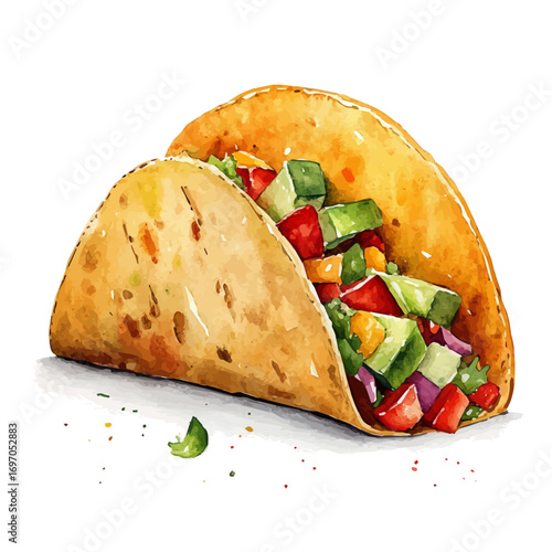 Taco, watercolor painting vector, isolated on a white background.