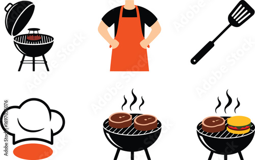 Barbecue Grill Master Set with Chef, Grill, Spatula, Hat, Steaks, and Burger for Outdoor Cooking
