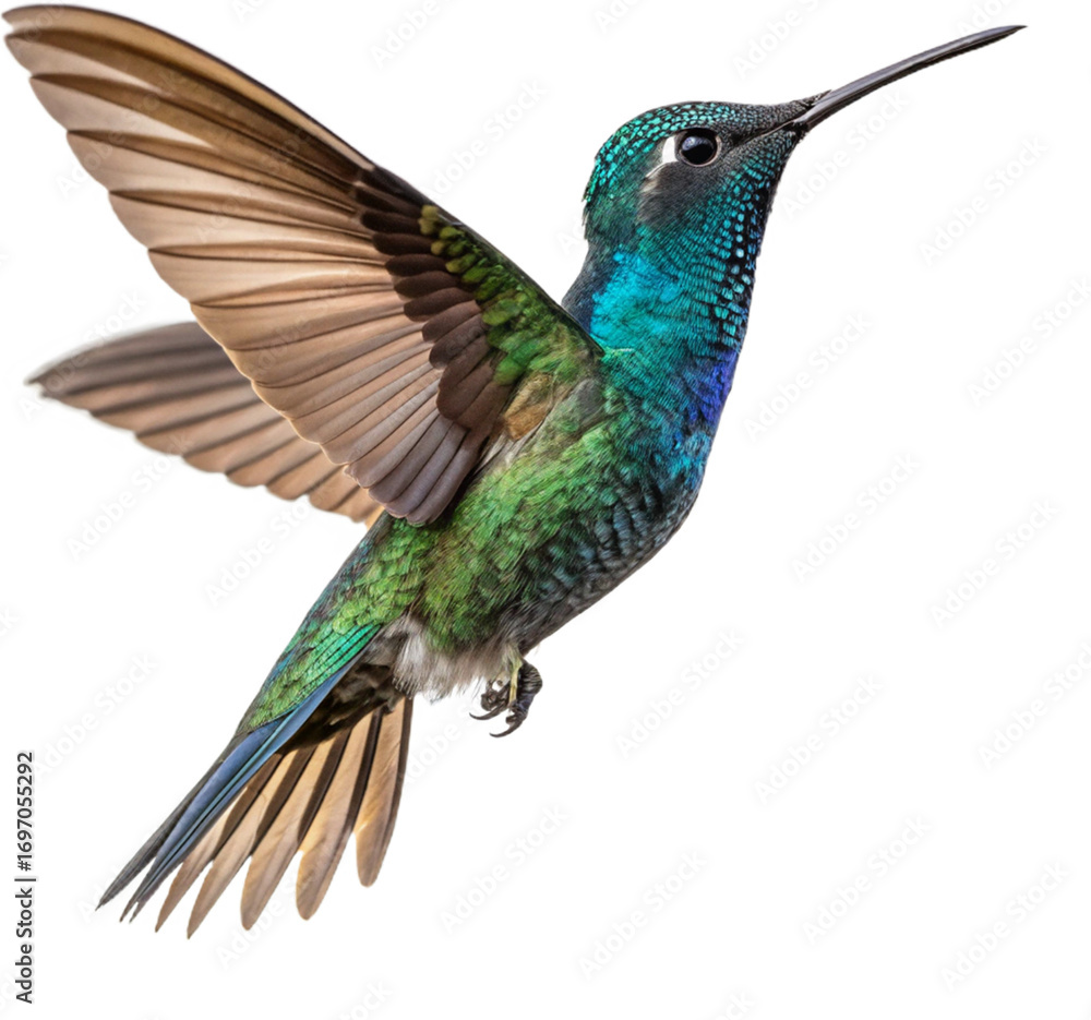 Obraz premium Stunning emerald hummingbird poised for flight, bringing vibrant nature to your designs 