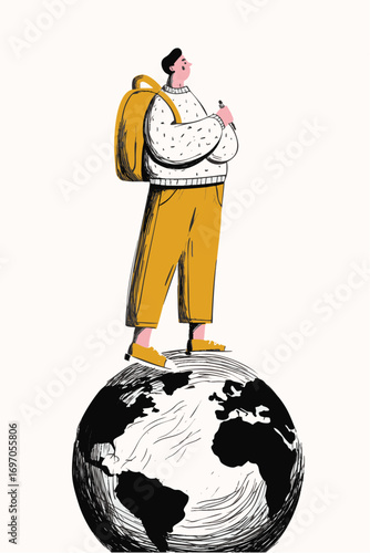 Back to school education concept with student standing on earth globe representing global learning future