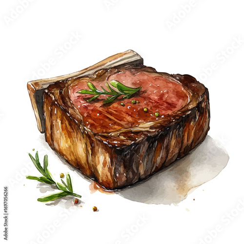 Steak, watercolor drawing vector, isolated on a white background.