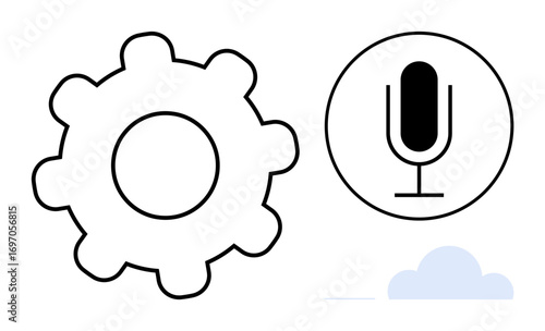 Gear, microphone inside circle, and cloud convey automation, voice control, and digital technologies. Ideal for technology, AI, cloud storage, automation innovation communication simple landing