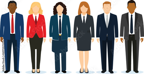 Group of Diverse Professionals Stand in a Line Wearing Business Attire