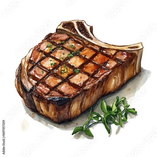 Steak, watercolor clipart vector, isolated on a white background.
