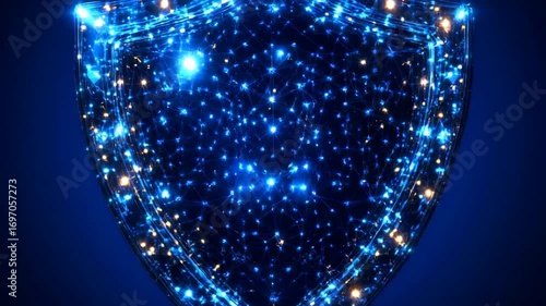 Wallpaper Mural Abstract blue network sphere with glowing particles and shield-like geometry, a futuristic digital display. Torontodigital.ca