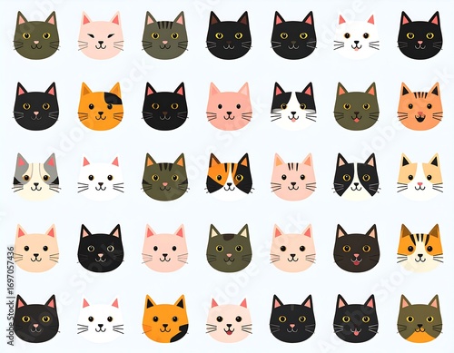 Cute cartoon cat faces in a grid pattern