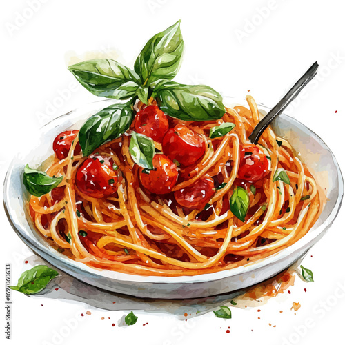 Spaghetti, watercolor clipart vector, isolated on a white background.
