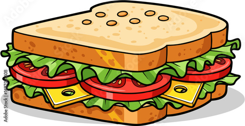Delicious Sandwich Illustration A Colorful and Appetizing Close-Up of Fresh Ingredients