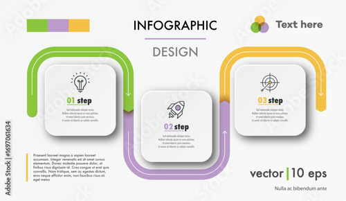 Timeline infographic 3 step template modern color style for presentation, start up project, business strategy, theory basic operation, logic analysis vector 10 eps