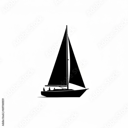 Silhouette of a sailboat with two people on board sailing on a calm sea in a minimalist style design created with generative ai