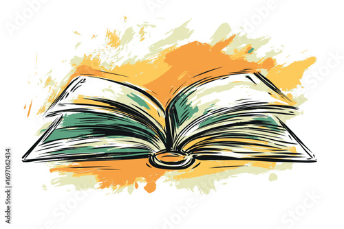 The concept of education and back to school is illustrated through a simple, one-line drawing of an open textbook, presented in a modern and minimalist graphic design style, emphasizing the