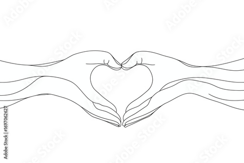 A modern graphic illustration featuring a continuous one-line drawing of a circle composed of hands embodies the concepts of protection, cooperation, and care, expressed through nonverbal