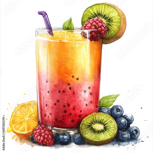 Smoothie, watercolor clipart vector, isolated on a white background.