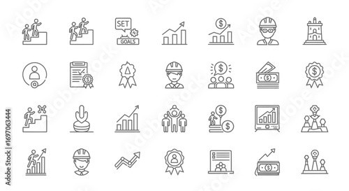 Vector Icons Set of Business Success and Career Growth Thin Line Icon Set. EPS Editable