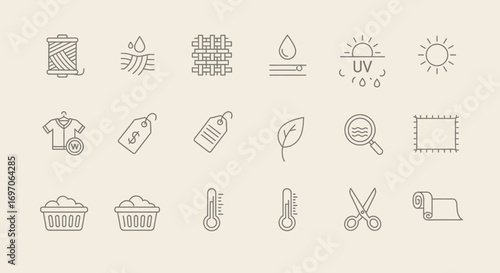 Vector Icons Set of Fabric Properties and Garment Care Instruction Line Icons Set. EPS Editable