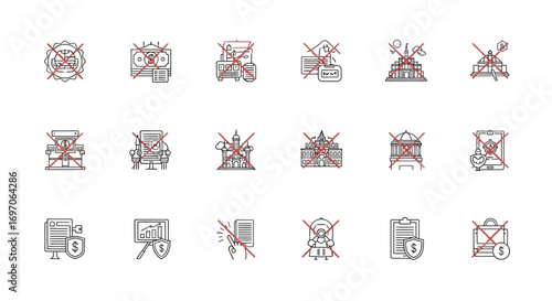 Vector Icons Set of Financial Crisis and Economic Downturn Line Icon Set. EPS Editable