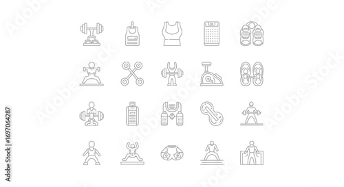 Vector Icons Set of Fitness and Bodybuilding Line Icon Set for Gym Workouts 1. EPS Editable