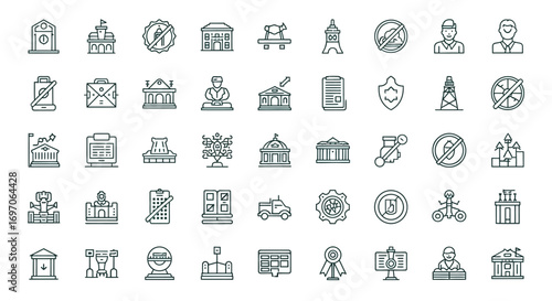 Vector Icons Set of Government Politics and Law Thin Line Icons Set. EPS Editable