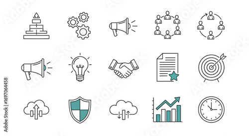 Vector Icons Set of Hand drawn business and marketing doodle icon set for strategy and development concepts. EPS Editable