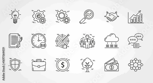 Vector Icons Set of Hand Drawn Business and Finance Doodle Icon Set. EPS Editable