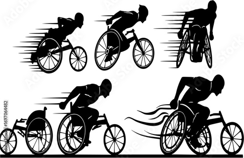 man in wheelchair racing with speed motion lines vector silhouette laser cutting engraving
