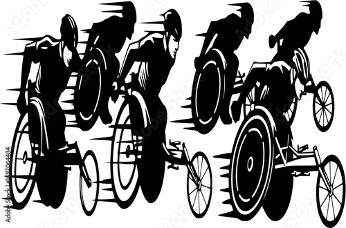 man in wheelchair racing with speed motion lines vector silhouette laser cutting engraving
