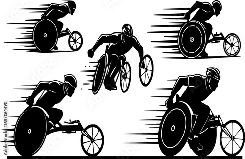 man in wheelchair racing with speed motion lines vector silhouette laser cutting engraving
