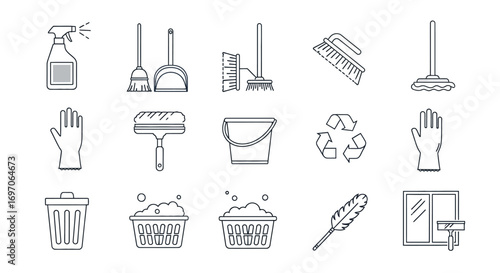 Vector Icons Set of Hand drawn cleaning service icons set collection illustration. EPS Editable
