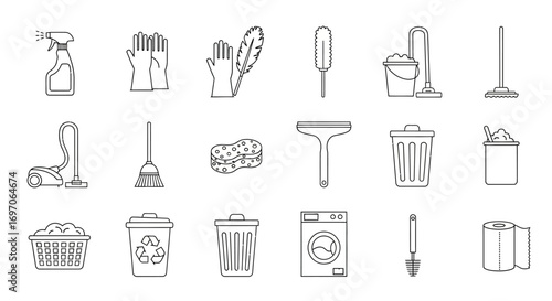 Vector Icons Set of Hand Drawn Cleaning Service and Housework Icon Set. EPS Editable