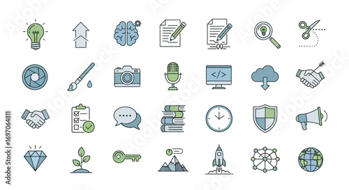 Vector Icons Set of Hand drawn doodle icon set for business and technology. EPS Editable