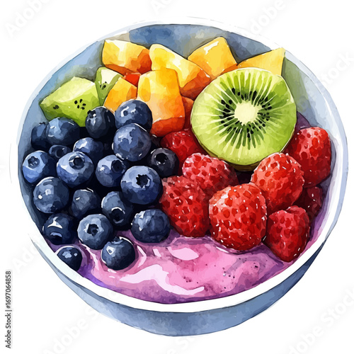 Smoothie Bowl, watercolor illustration vector, isolated on a white background.