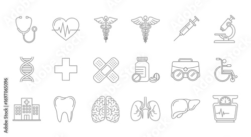Vector Icons Set of Hand Drawn Medical and Healthcare Doodle Icon Set. EPS Editable