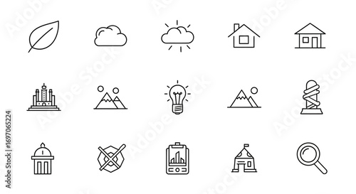 Vector Icons Set of Hand drawn thin line icon set with nature city and business symbols. EPS Editable