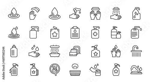 Vector Icons Set of Hand Washing and Hygiene Line Icon Set for Sanitation. EPS Editable