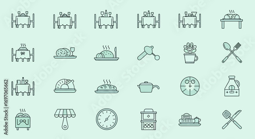 Vector Icons Set of Restaurant Dining and Food Service Vector Line Icon Set. EPS Editable