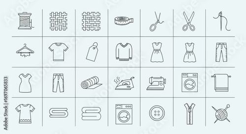 Vector Icons Set of Sewing Tailoring and Laundry Thin Line Icon Set Vector Illustration. EPS Editable